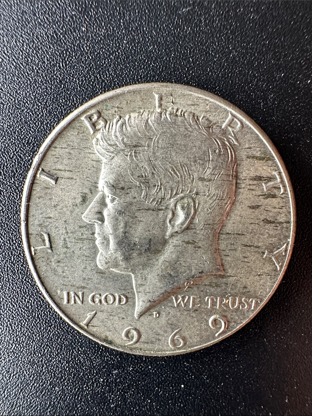USA 1969 D Kennedy American Half Dollar 50 Cents Collectible Coin - Silver Tone